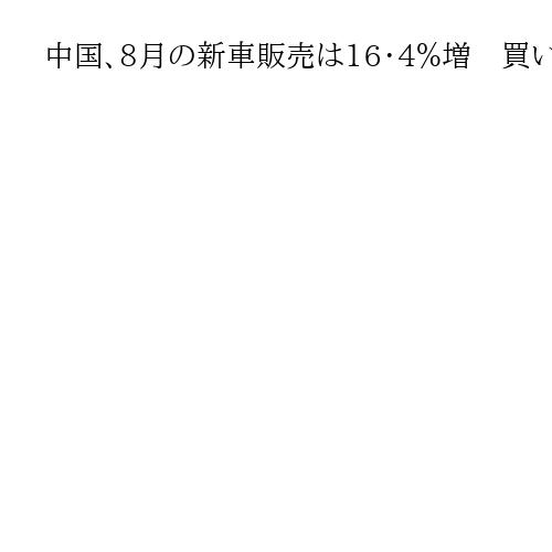 中国、8月の新車販売は16・4％増　買い替え促進策の効果続く