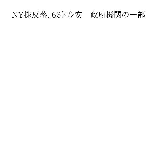 NY株反落、63ドル安　政府機関の一部閉鎖長期化への警戒感もあり利益確定売り優勢