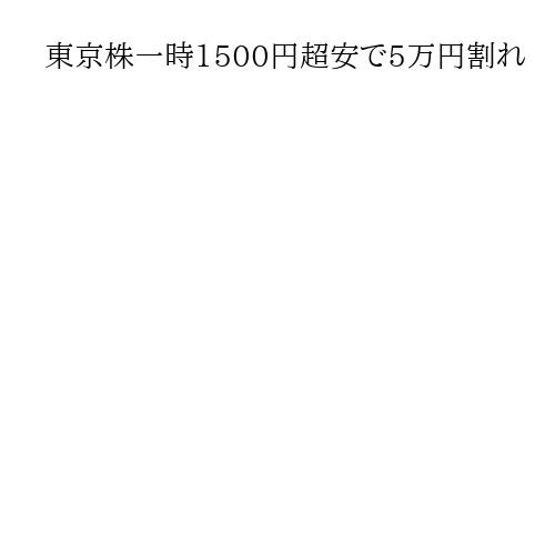 東京株一時1500円超安で5万円割れ