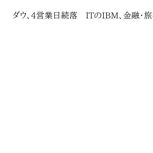 ダウ、4営業日続落　ITのIBM、金融・旅行のアメリカン・エキスプレスの下落目立つ