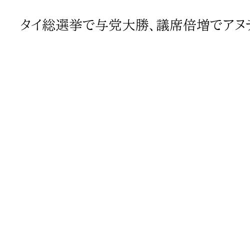 タイ総選挙で与党大勝、議席倍増でアヌティン首相「国民の勝利」宣言　政権維持へ連立焦点