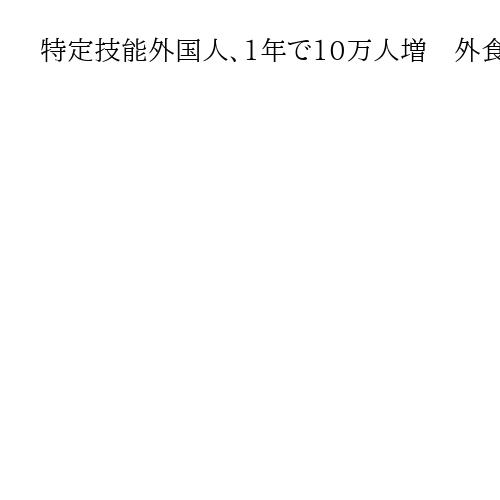 特定技能外国人、1年で10万人増　外食業受け入れ停止、他4分野もすでに充足率50％超